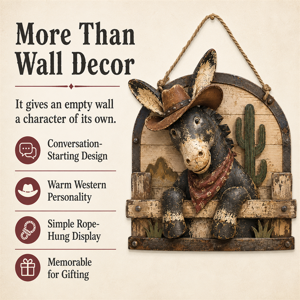 🤠 Rustic Cowboy Donkey 3D Wall Art – Farmhouse Country Hanging Decor 🫏