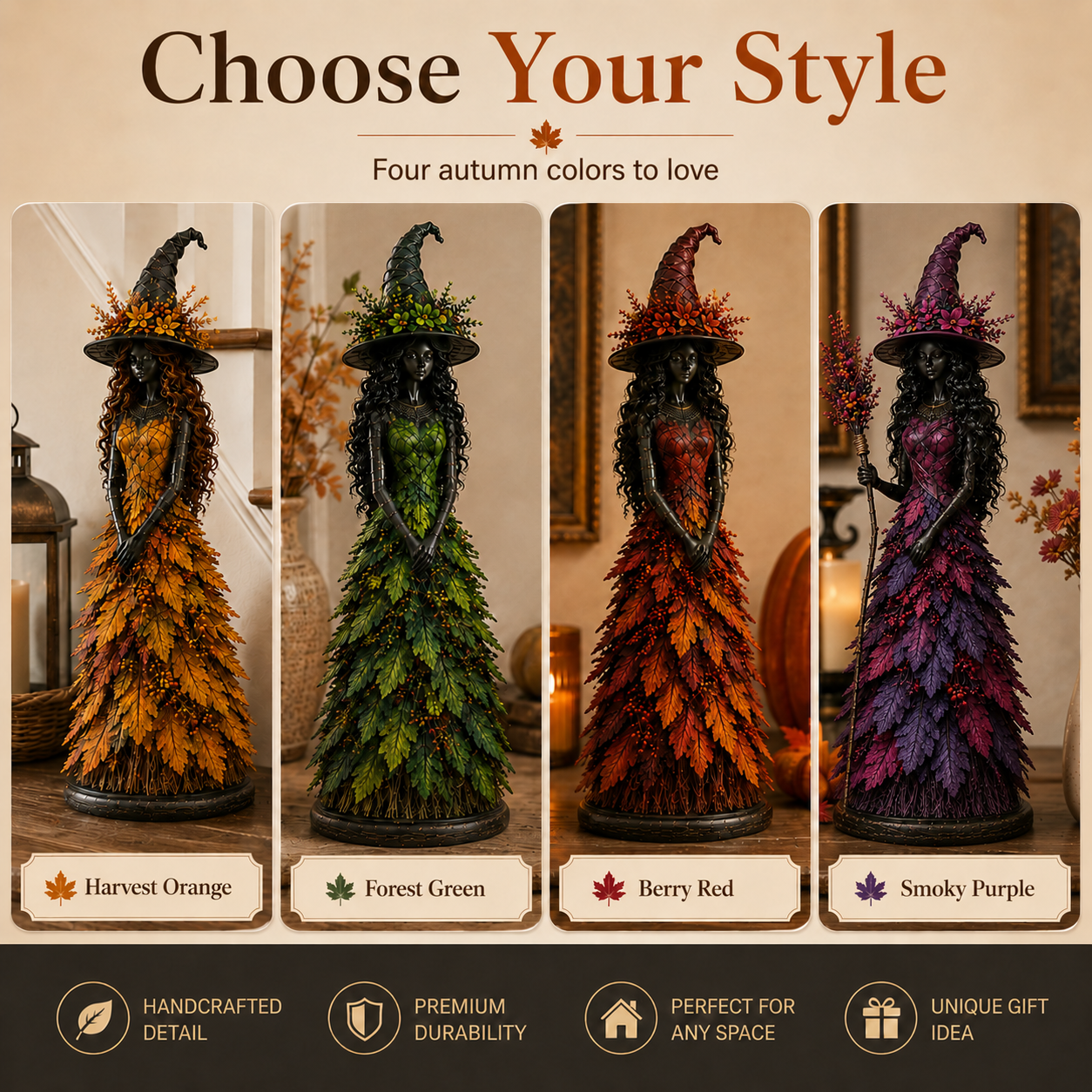 🍂 OOAK Handcrafted Autumn Leaf Magic Witch Figurine 🔮 (Free Shipping on Buy 2)