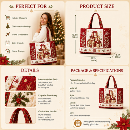 ⚡ LIMITED TIME: 50% OFF 🎄 Quilted Christmas Shoulder Tote Bag – Festive Holiday Shopping Bag 🎁