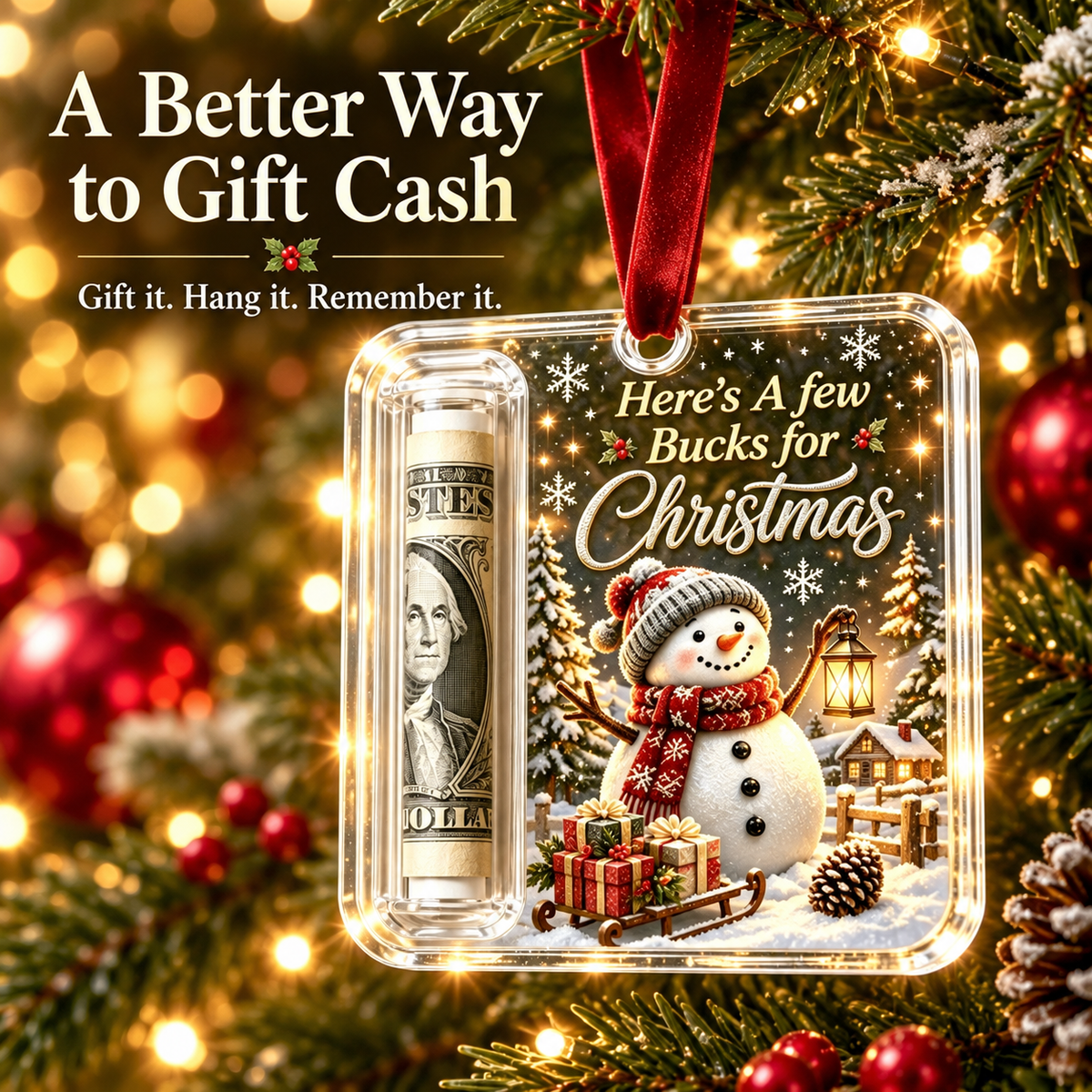 🎄 Christmas Cash Holder Acrylic Ornament – Tree Hanging Money Gift Keepsake ✨