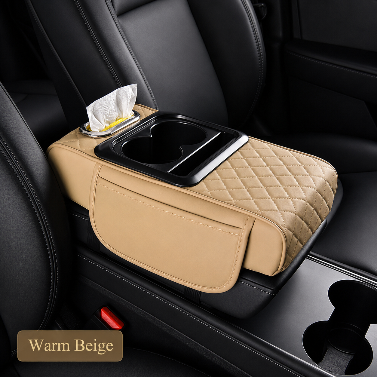 ✨ All-in-One Car Armrest Organizer – Cup Holder, Tissue Box & Side Storage