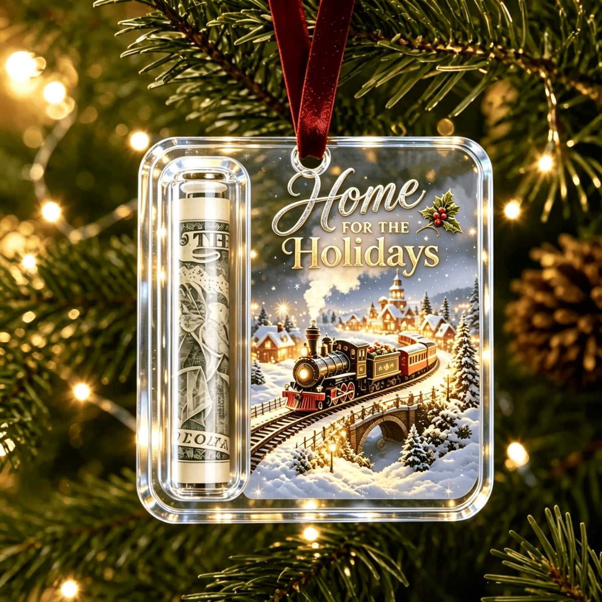 🎄 Christmas Cash Holder Acrylic Ornament – Tree Hanging Money Gift Keepsake ✨