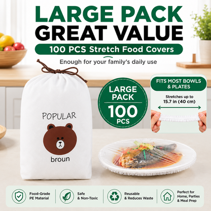 🥗 100Pcs Reusable Elastic Food Storage Covers Set 🍉