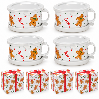 🥣 4-Piece 25-oz Ceramic Soup Mug Meal Sets with Lid-its & Storage Covers 🎁