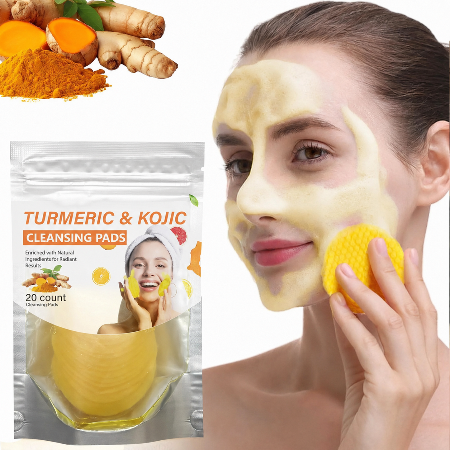 💸 SAVE BIG 💸  Natural Turmeric & Kojic Acid Exfoliating Cleansing Pads for Dark Spots | 20 Pads 🧼
