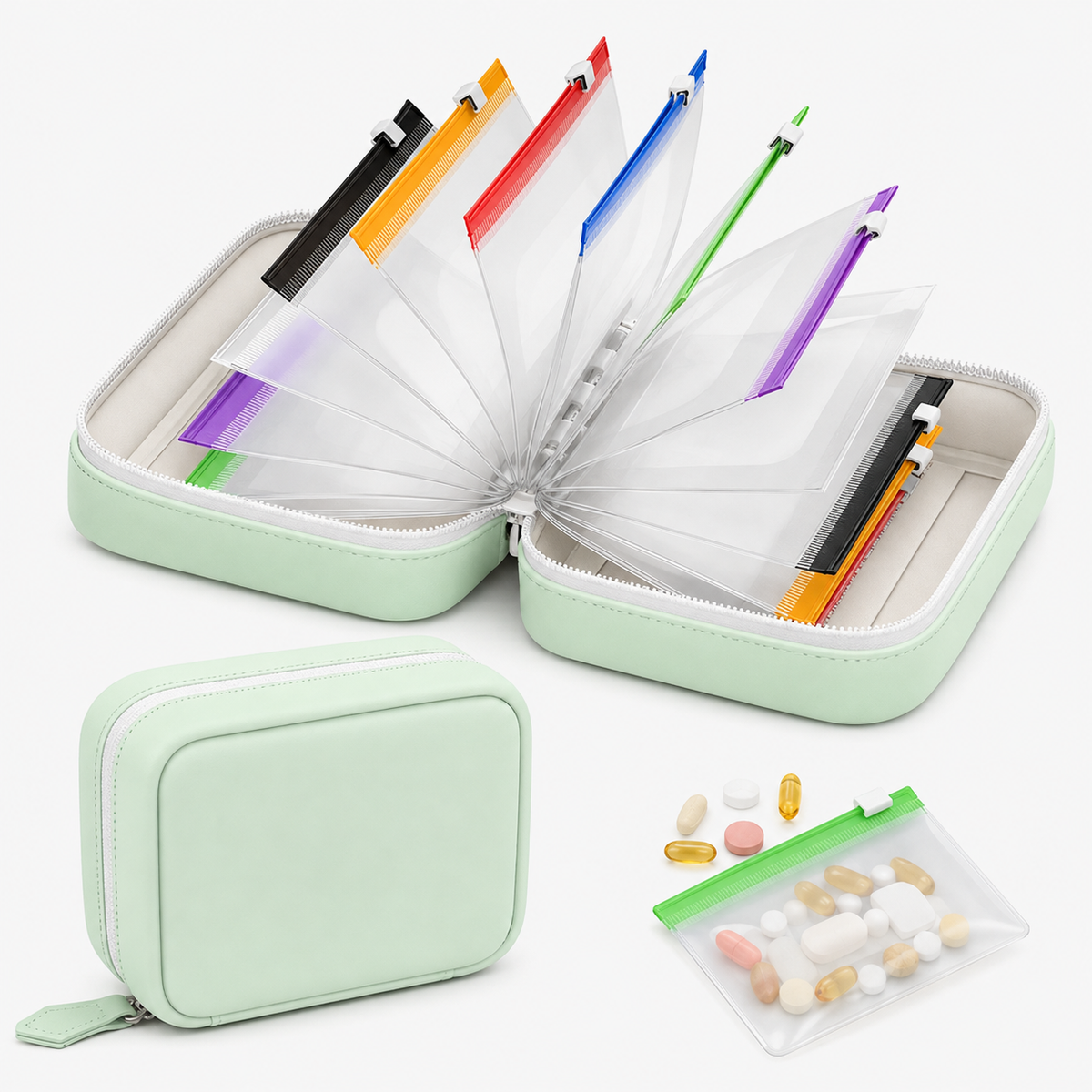 💊 14-Day Portable Pill Pouch Organizer Case with Color Zippers 💼