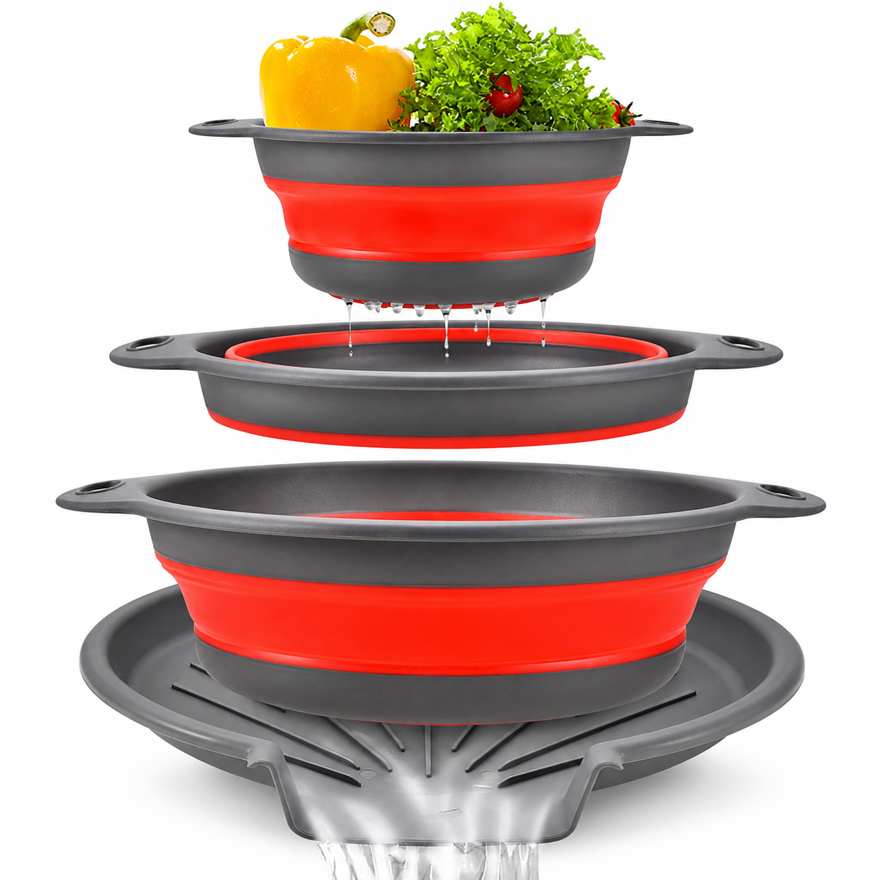 🥗 3-Piece Collapsible Colander Set – With Self-Draining Base Tray ✨