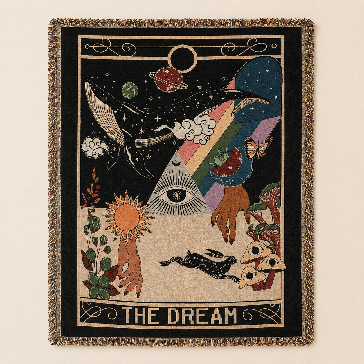 🌞 Boho Sun & Moon Celestial Patchwork Woven Blanket with Tassels 🌙