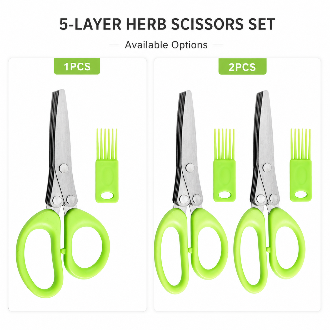 ✂️ 5-Blade Stainless Steel Herb &amp; Scallion Scissors with Cleaning Comb 🌿