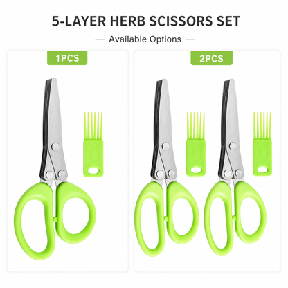 ✂️ 5-Blade Stainless Steel Herb &amp; Scallion Scissors with Cleaning Comb 🌿