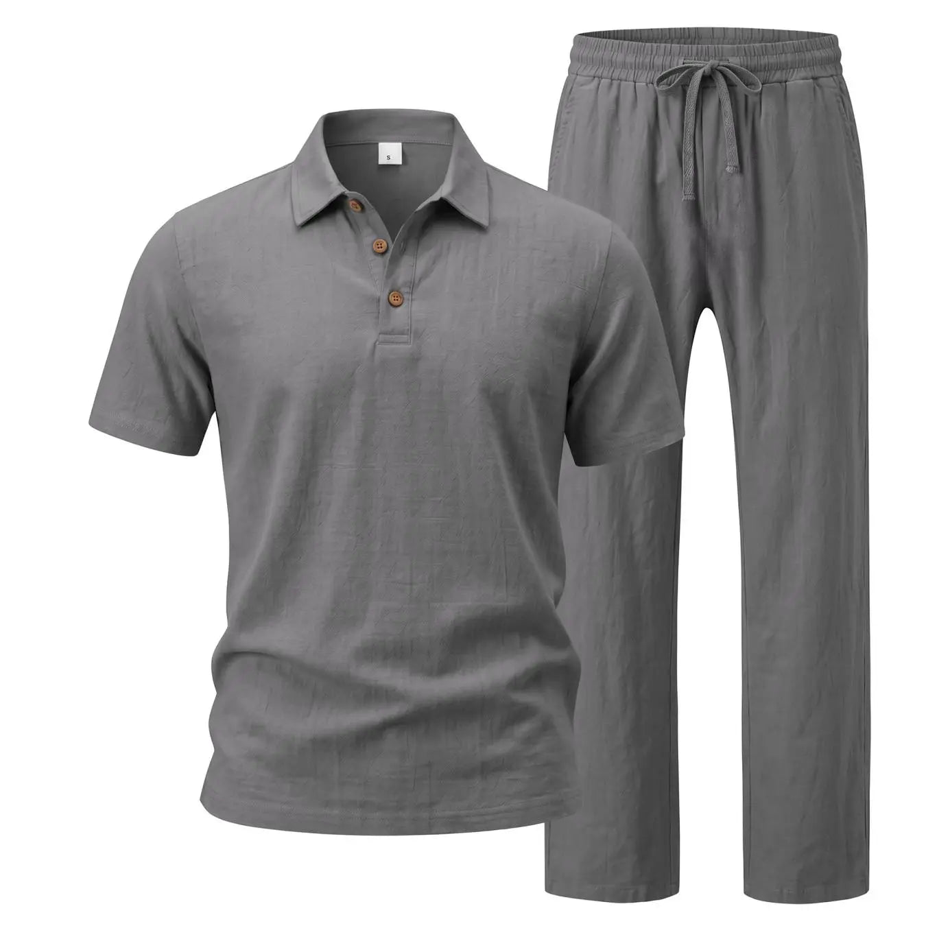 🌿 Men's 2-Piece Linen Outfit Set • Breathable Short-Sleeve Polo Shirt & Relaxed Pants 🏖️