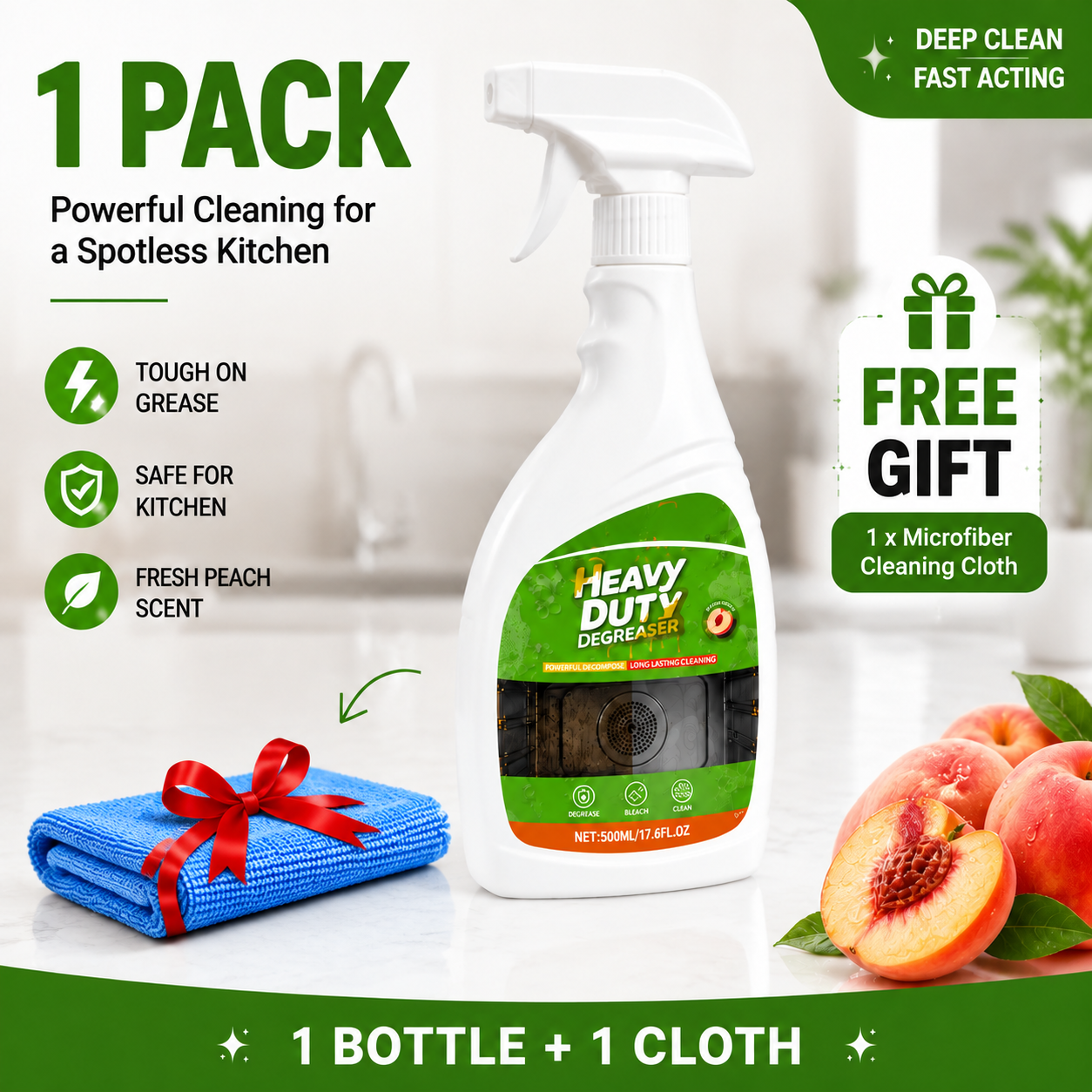 🏆 52K+ Sold | 🍑 Peach Kitchen Degreaser Foam Spray — Tough Grease Remover | 500ml