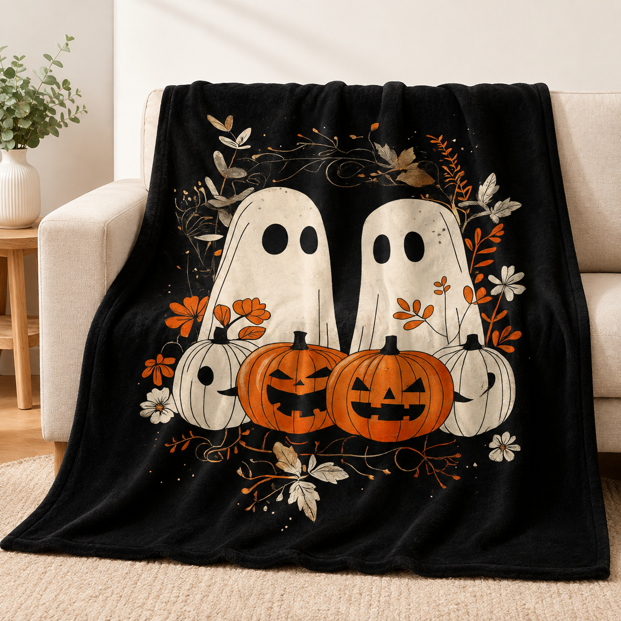 🎃 Halloween Autumn Printed Flannel Throw Blanket for Sofa & Bed 🍂