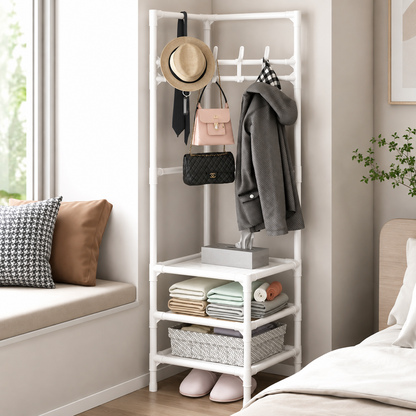 👗 Freestanding Corner Garment Rack with Wheels & Storage Shelves 👠