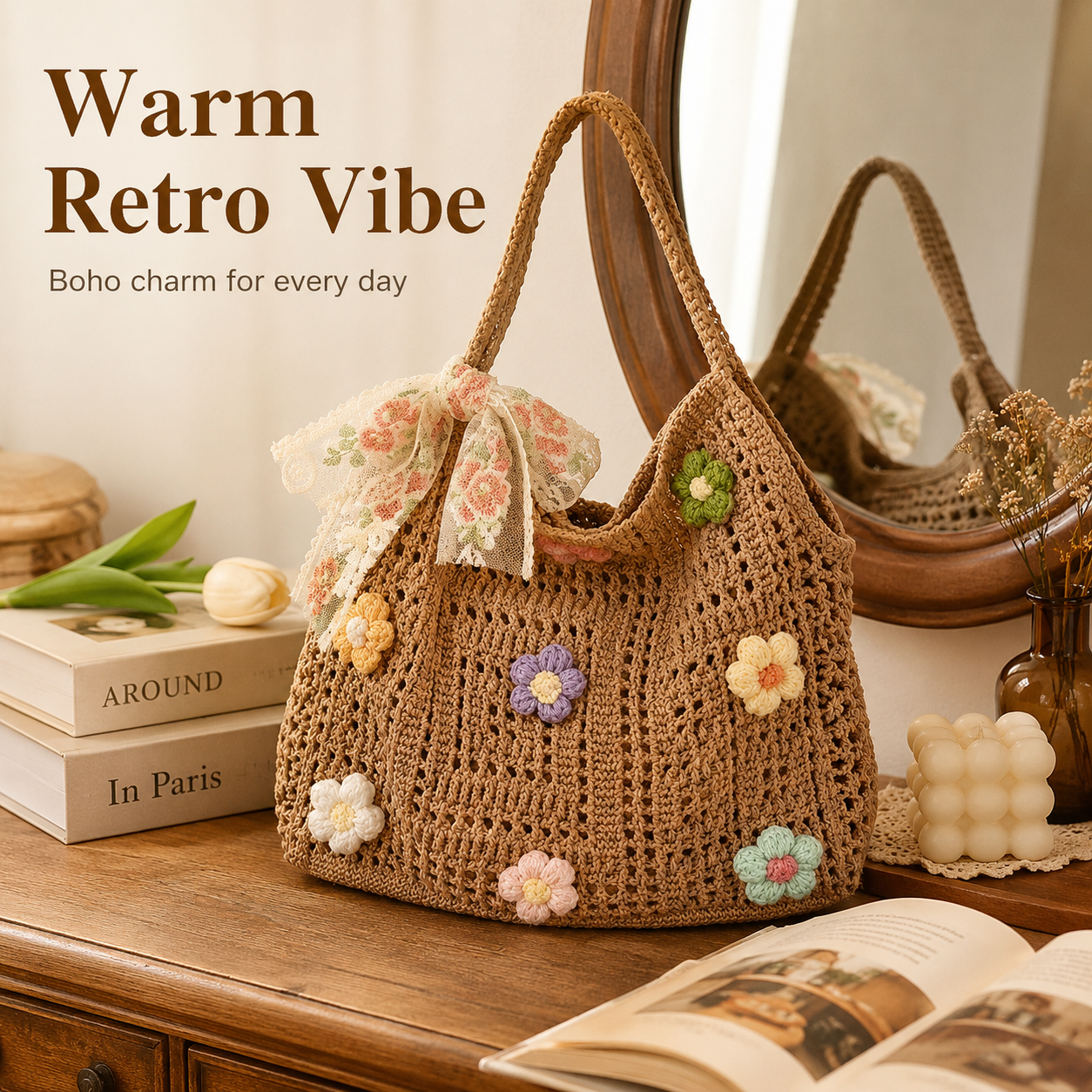 🌸 Retro Floral Patchwork Crossbody Bag – Lightweight Boho Tote for Everyday Style