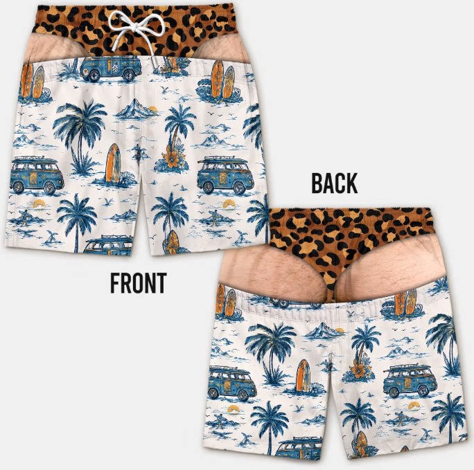 BUY 2 GET FREE SHIPPING 🚚💨 | 🇺🇸 Faux Leopard Thong Patriotic Swim Shorts 🩳