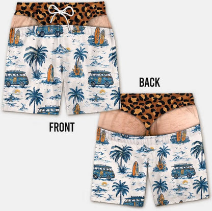 BUY 2 GET FREE SHIPPING 🚚💨 | 🇺🇸 Faux Leopard Thong Patriotic Swim Shorts 🩳