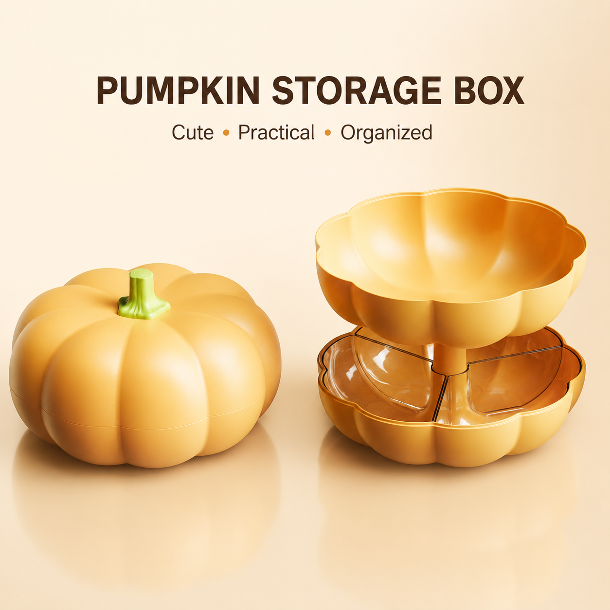 🎃 Pumpkin Shaped Two Tier Divided Snack Box Fruit Candy Storage Organizer 🍱