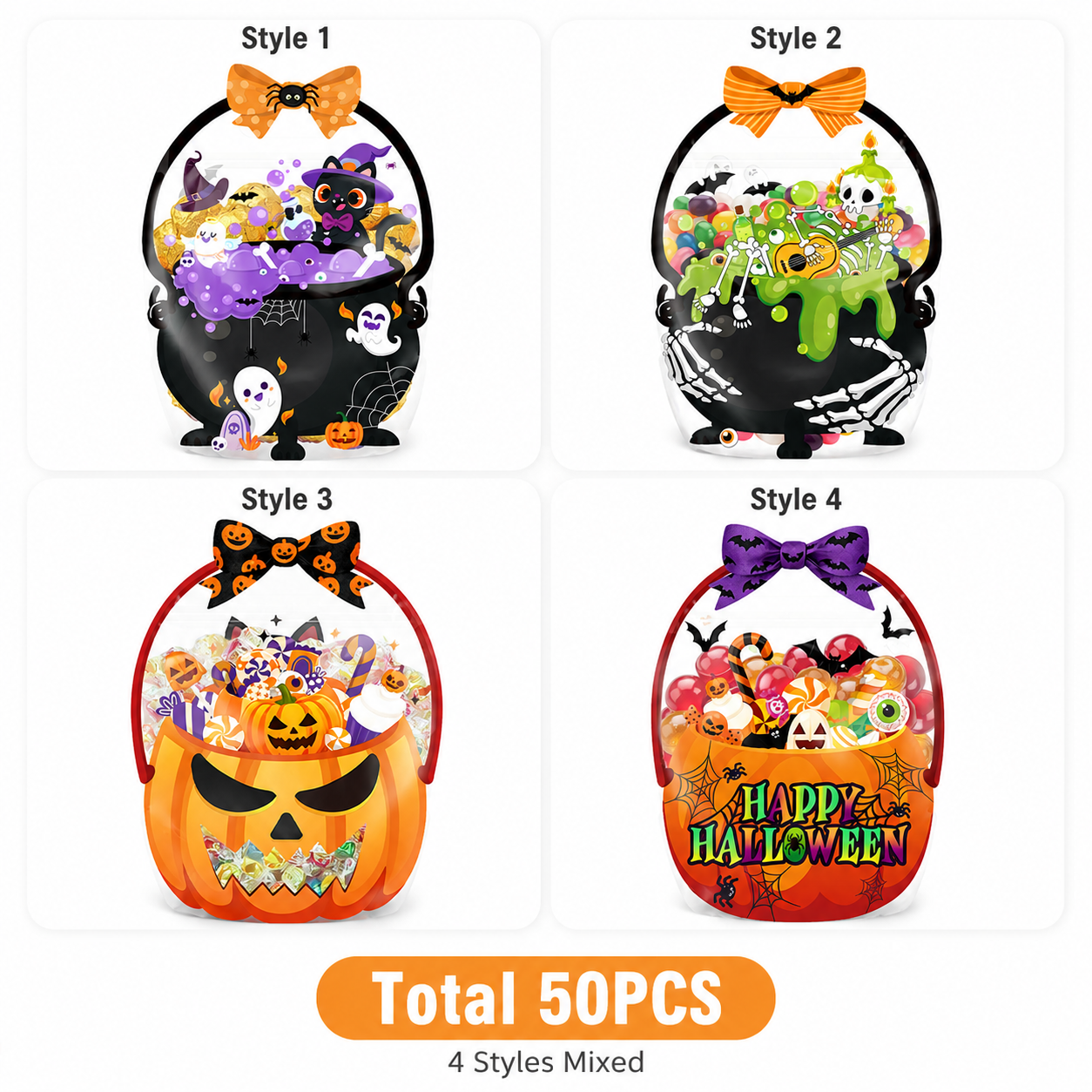 🎃 50-Piece Resealable Halloween Treat Bags with Handles for Candy 🍬