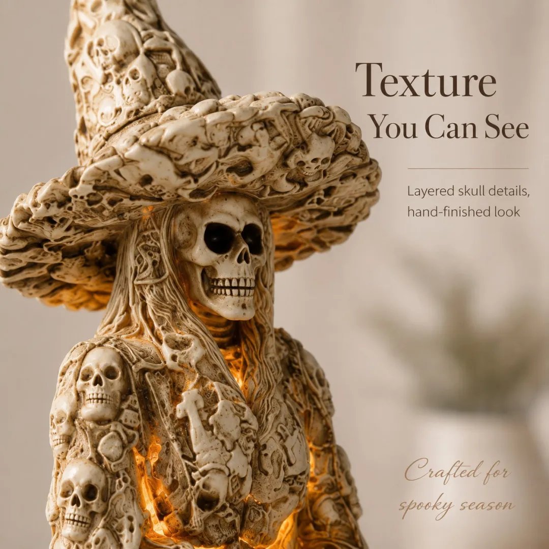 🔥HOT SALE 50% OFF✨🎃 Skull Witch Lantern Statue