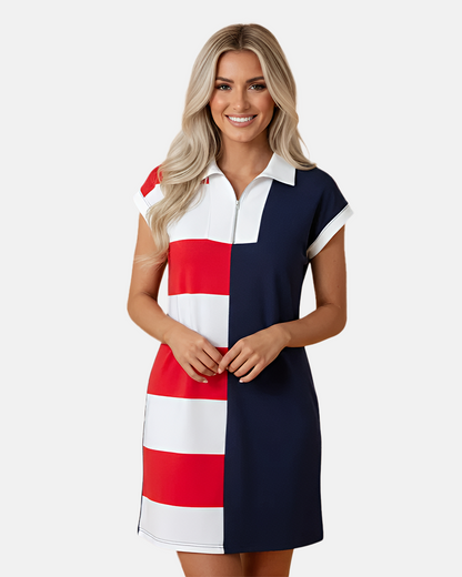 ✨ Women’s Striped Zip-Front Mini Dress with Pockets | Soft Stretch Cotton Summer Dress