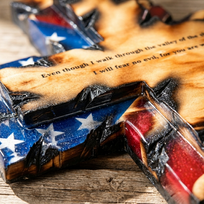 ✝️ Patriotic American Flag Wooden Cross Wall Decor | Psalm 23 Faith Gift
