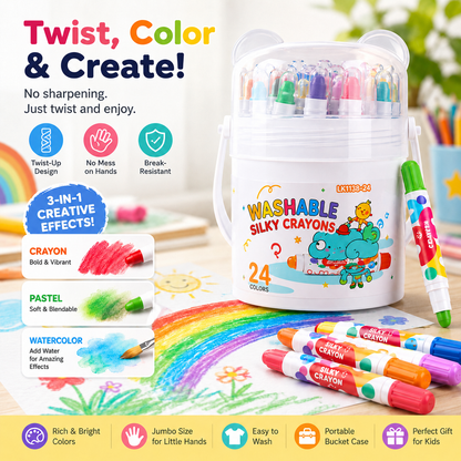 🎨 Washable Twist-Up Silky Crayons for Kids – Mess-Free 3-in-1 Coloring Set