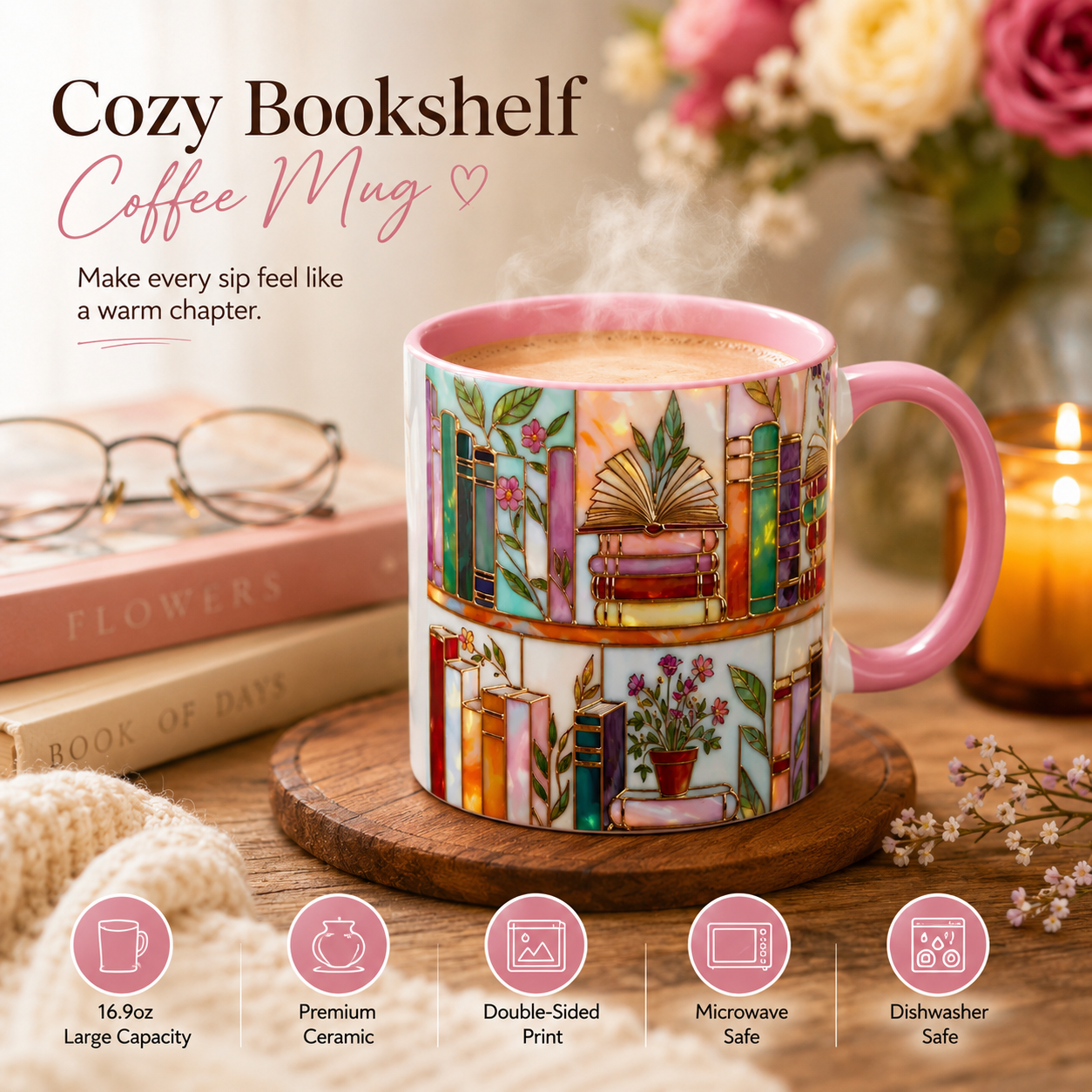 🎁 Cozy Ceramic Coffee Mug 🌸 | Perfect Gift for Coffee & Book Lovers