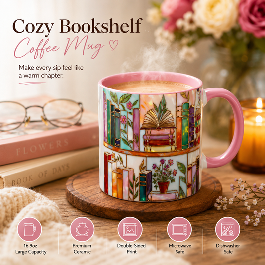 🎁 Cozy Ceramic Coffee Mug 🌸 | Perfect Gift for Coffee & Book Lovers