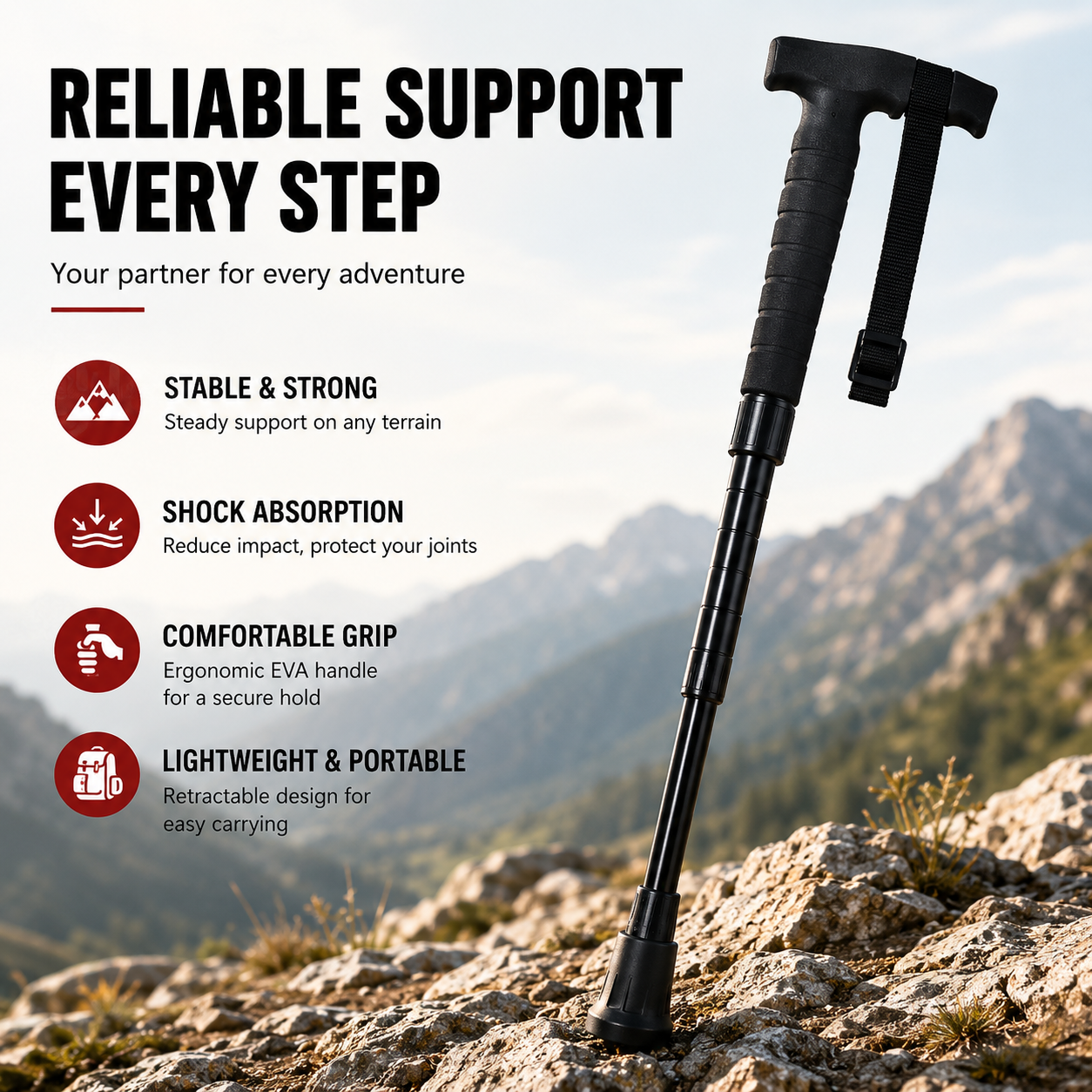 ⛰️ Telescopic Hiking Staff Anti Shock Walking Pole with Emergency Glass Breaker 🥾