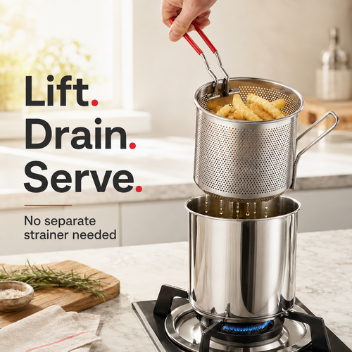 🍟 Personal Mini Deep Fryer Set – Compact 304 Stainless Steel Frying Pot