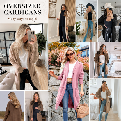 🧥 Women's Oversized Hooded Longline Knit Cardigan with Pockets 🧶