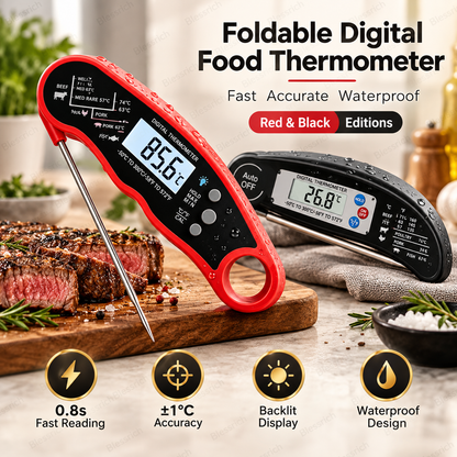 🌡️ Foldable Digital Food Thermometer - Fast Reading Instant Meat Thermometer ⚡