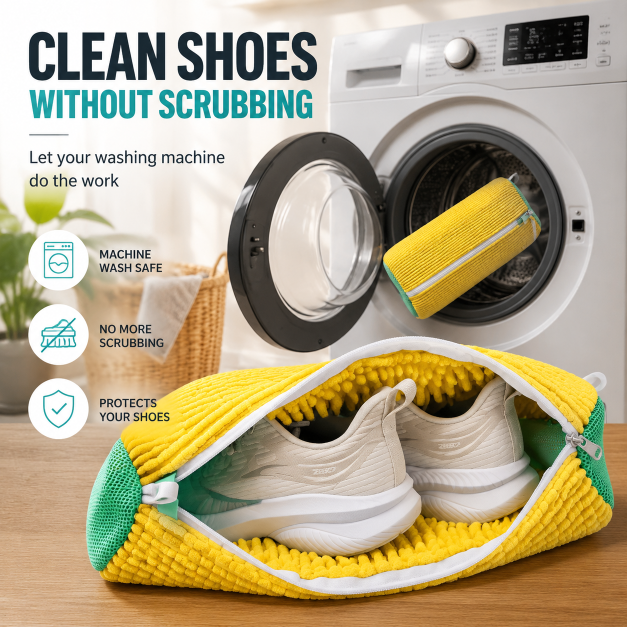 👟 Shoe Washing Bag – Reusable Sneaker Laundry Bag With Soft Cleaning Fibers
