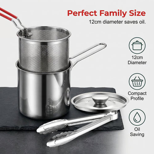 🍟 Compact Stainless Steel Deep Fryer Pot Set with Basket✨