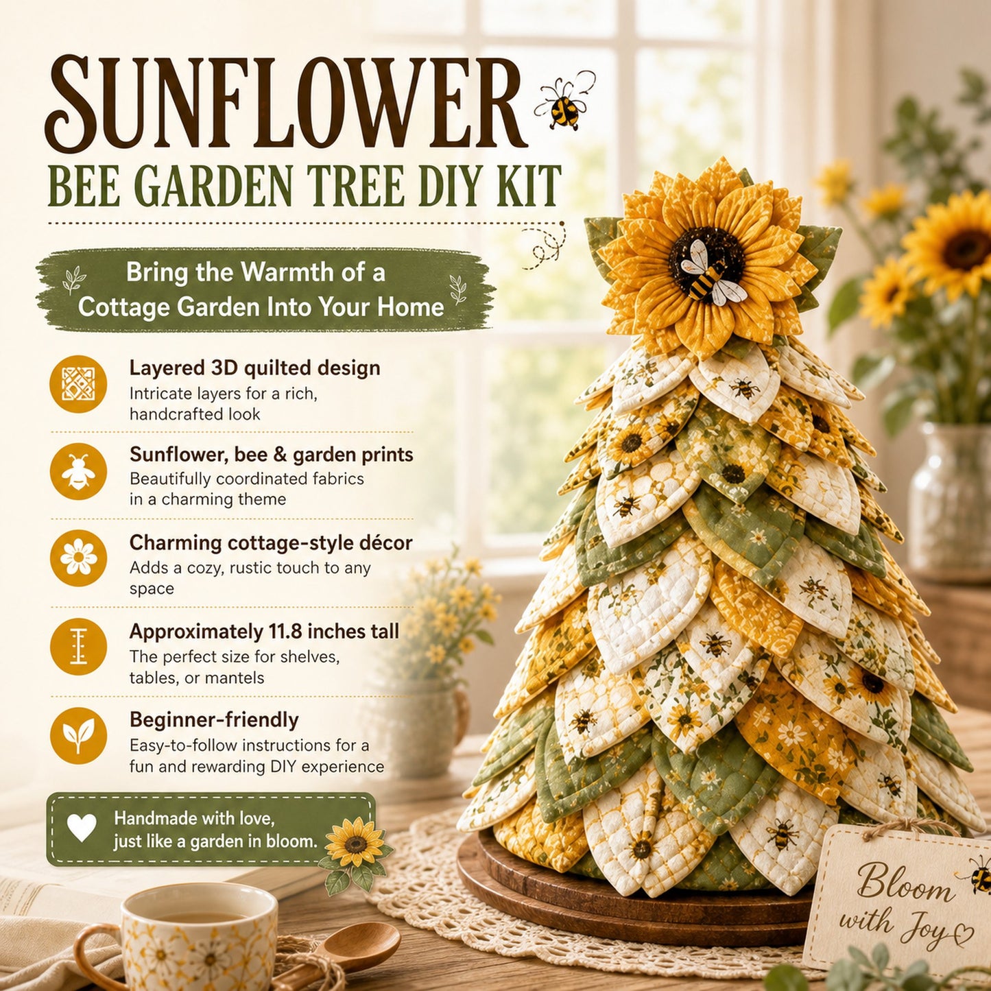 🌻Sunflower Bee Garden Tree DIY Kit - Handmade Fabric Tabletop Tree Decor
