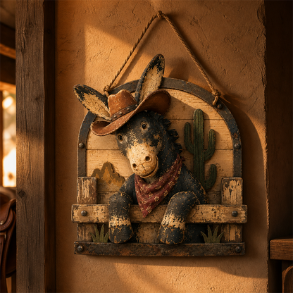 🤠 Rustic Cowboy Donkey 3D Wall Art – Farmhouse Country Hanging Decor 🫏