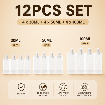 💧 Portable Refillable Liquid Squeeze Travel Toiletry Pouches ✈️