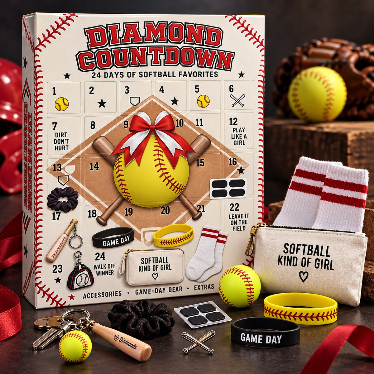 Softball Girl Advent Calendar, Unbox 24 Mini Softball Gear & Figurines, Desktop Decor For Softball Lovers