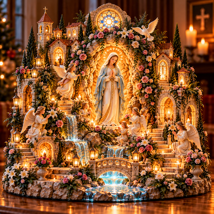 🌹🙏 Virgin Mary Prayer Sanctuary – Lighted Faith & Grace Display