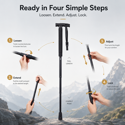 ⛰️ Telescopic Hiking Staff Anti Shock Walking Pole with Emergency Glass Breaker 🥾