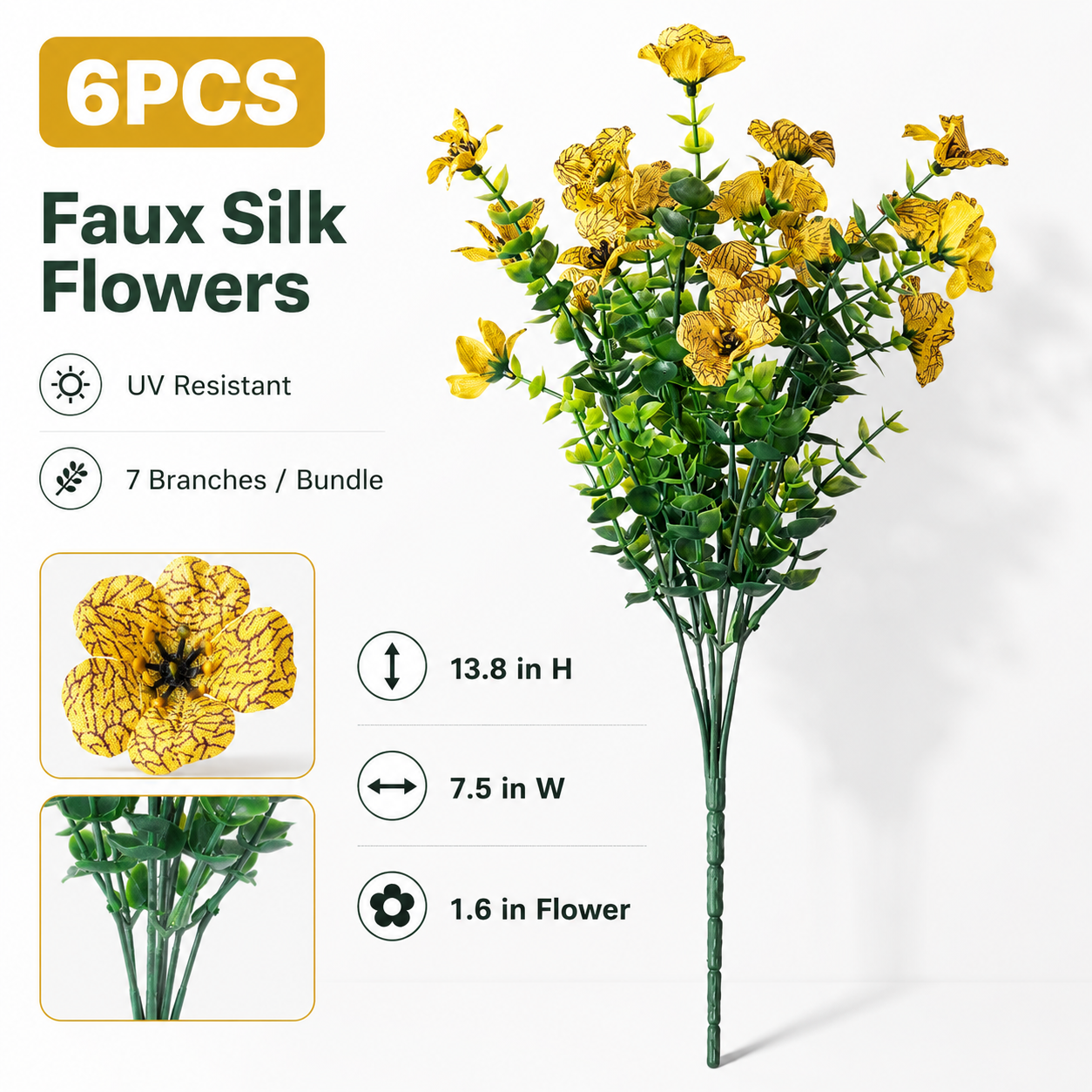 🌸 6PCS Faux Silk Flowers 🌿 Instantly Upgrade Your Space | UV Resistant Home Decor ✨