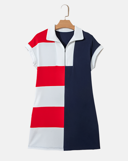 ✨ Women’s Striped Zip-Front Mini Dress with Pockets | Soft Stretch Cotton Summer Dress