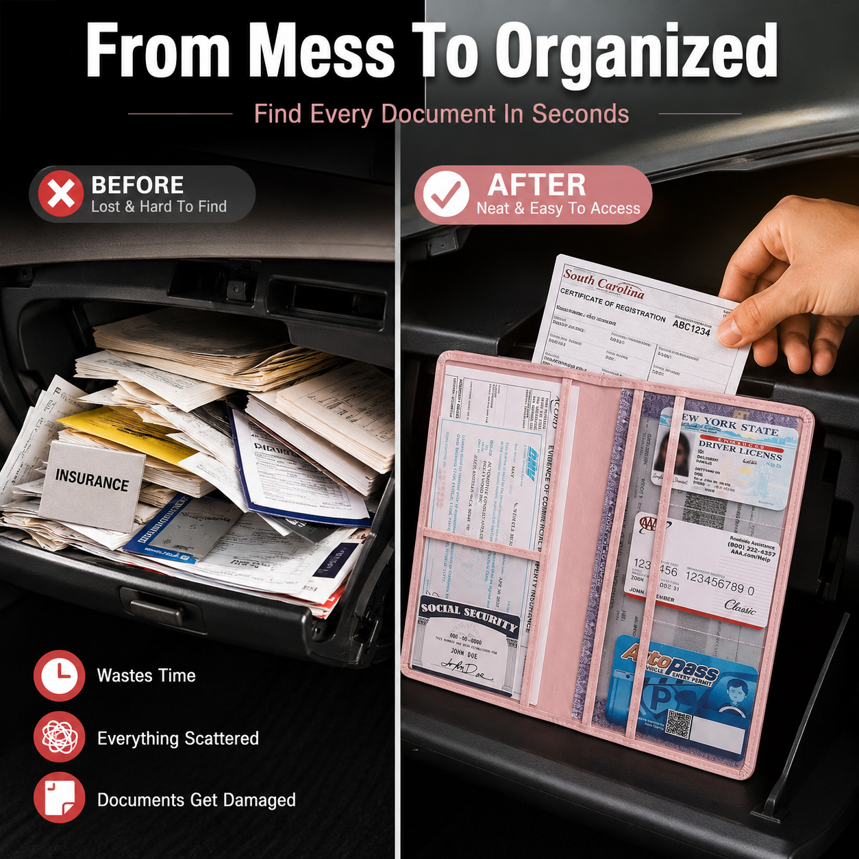 🚗 Premium Car Document Organizer – PU Leather Registration & Insurance Holder
