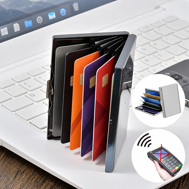 💳 Stainless Steel RFID-Blocking Card Holder – Slim 6-Slot Security Wallet ✨