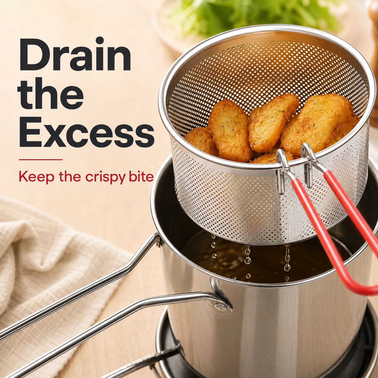 🍟 Personal Mini Deep Fryer Set – Compact 304 Stainless Steel Frying Pot