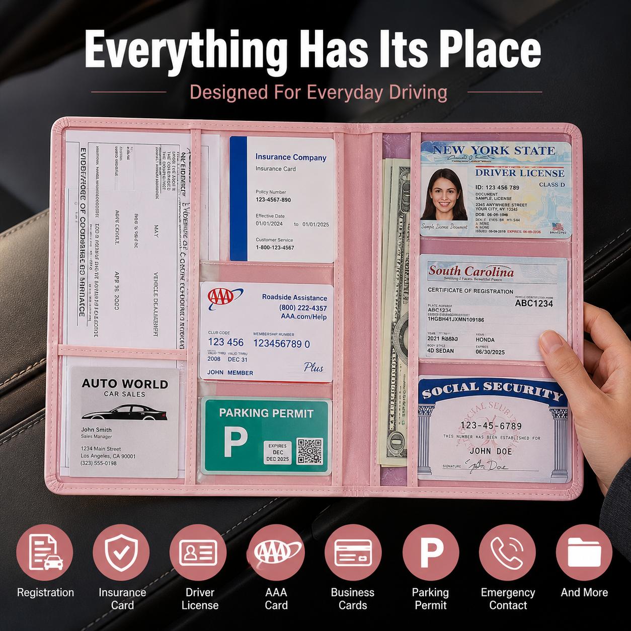 🚗 Premium Car Document Organizer – PU Leather Registration & Insurance Holder
