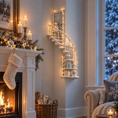 Lighted Winter Fairy Door Staircase Wall Decor 🧚‍♀️❄️ – Enchanted Christmas Wall Art