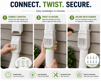 Flexible Gutter Downspout Extension Kit with Leaf Filter for Foundation Protection