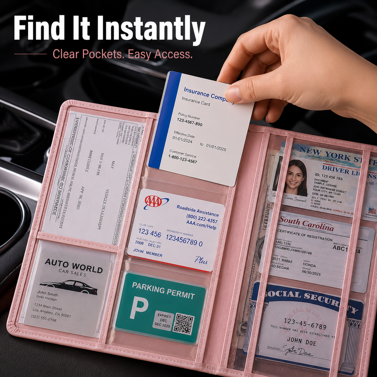 🚗 Premium Car Document Organizer – PU Leather Registration & Insurance Holder